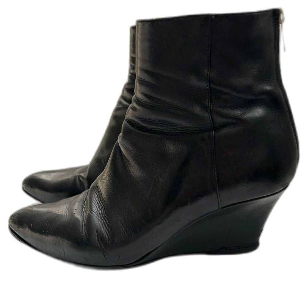 Jimmy Choo Black Leather Wedge Ankle Boots Back Zip